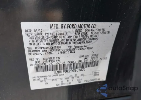 2013 Lincoln Mks from USA, damaged, VIN 1LNHL9DK2DG601820